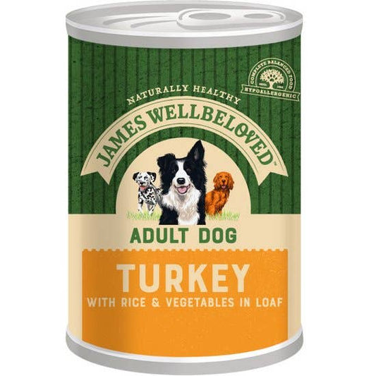 James Wellbeloved Wet Adult Dog Food Turkey and Rice Loaf Tin 400g