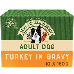 James Wellbeloved Adult Wet Dog Food Turkey in Gravy Multipack 10x150g Pouches