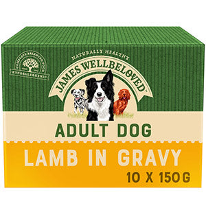 James Wellbeloved Adult Wet Dog Food Lamb in Gravy Multipack 10x150g Pouches