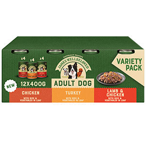 James Wellbeloved Wet Adult Dog Food Turkey Lamb and Chicken Loaf 12x400g Tins
6