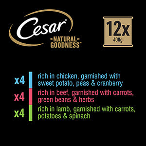 Cesar Natural Goodness Wet Adult Dog Food Mixed Selection In Loaf 12x400g Cans