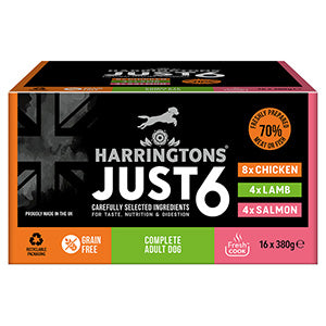 Harringtons Just 6 Complete Wet Adult Dog Food 16x380g Tray