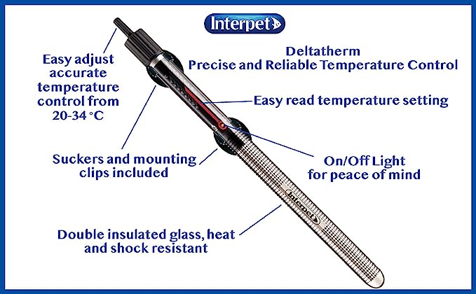 Interpet Deltatherm Aquarium Fish Tank Heater, adjustable, for Tropical and Marine, 100 W, for aquariums up to 90 litres