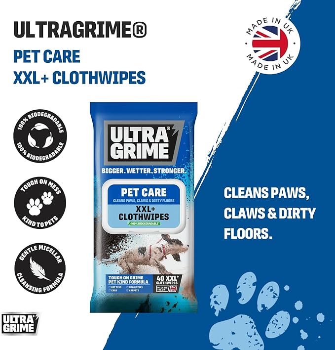 UltraGrime Pet Cleaning Wet Wipes 40 Thick Wipes - Pet Wipes Dog Cleaning Wipes