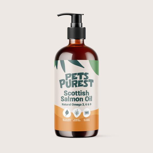 Pets Purest Scottish Salmon Oil For Dogs, Cats, Horse, Ferret & Pet - Pure Omega 3, 6 & 9 Fish Oil Food Treats Supplement for Natural Coat