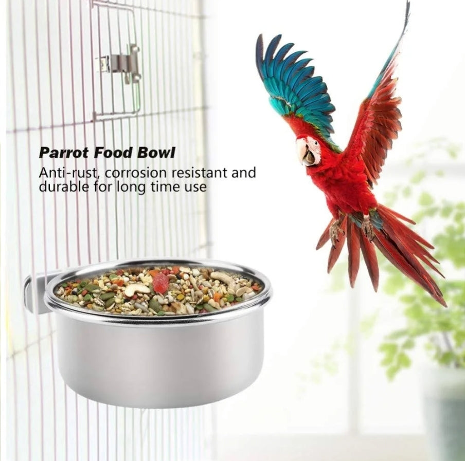 Bird Parrot Stainless Steel Feeding Cup With Clamp