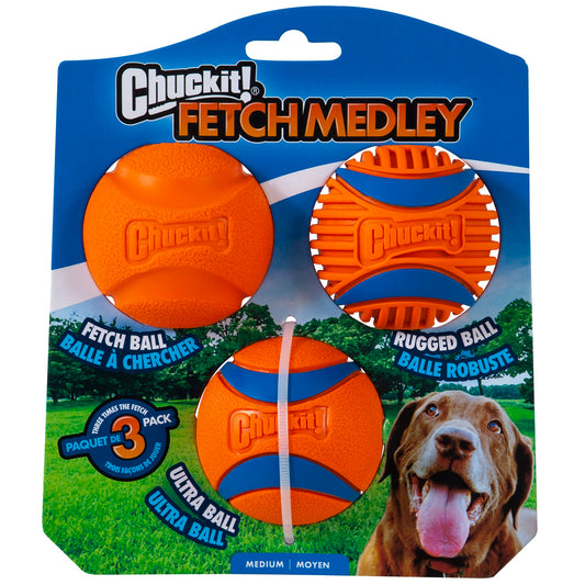 Chuckit! Fetch Medley Gen 3 Rubber Dog Balls, Ultra Ball, Rugged Ball, Fetch Balls for Dogs Launcher Compatible Dog Toy, Medium, 3 Pack - Pets Universe