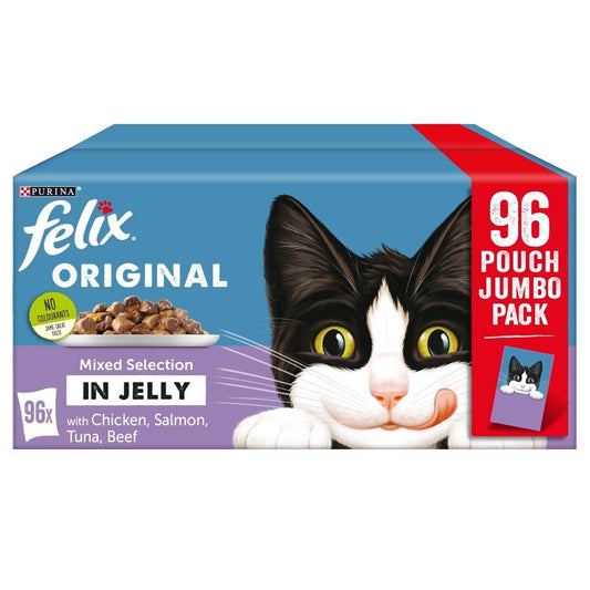 Felix Mixed/Favourites Selection Cat Food in Jelly 96 x 100g Pouch Giant Pack - Pets Universe