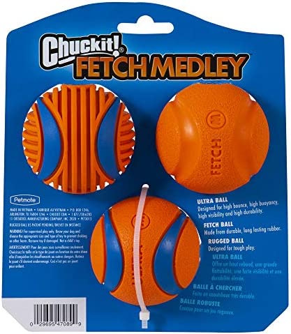 Chuckit! Fetch Medley Gen 3 Rubber Dog Balls, Ultra Ball, Rugged Ball, Fetch Balls for Dogs Launcher Compatible Dog Toy, Medium, 3 Pack - Pets Universe