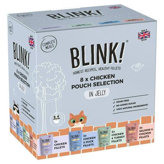 Blink! Wet Cat Food Chicken Pouch Selection in Jelly 8x85g