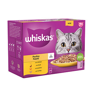 Whiskas Wet 7+ Senior Cat Food Poultry Feasts in Jelly 12x85g Pouches