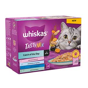 Whiskas Wet 1+ Adult Cat Food Catch of the Day Mix in Gravy 12x85g Pouches