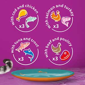 Whiskas Wet 1+ Adult Cat Food Duo Surf and Turf in Jelly 12x85g Pouches