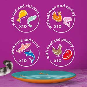 Whiskas Wet 1+ Adult Cat Food Duo Surf and Turf in Jelly 40x85g Pouches
