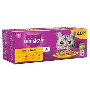 Whiskas Wet 7+ Senior Cat Food Poultry Feasts in Jelly 40x85g Pouches