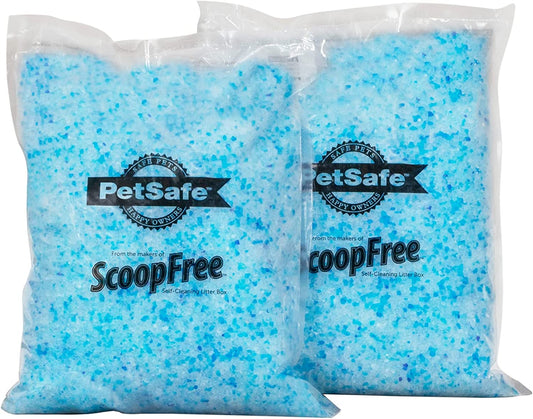 PetSafe Scoopfree Premium Blue Non Clumping Crystal Cat Litter, Reusable Tray Litter, Odour Control, Low -Tracking, 99 percent Dust - Free, 2 - Pack – 2 kg per Bag
