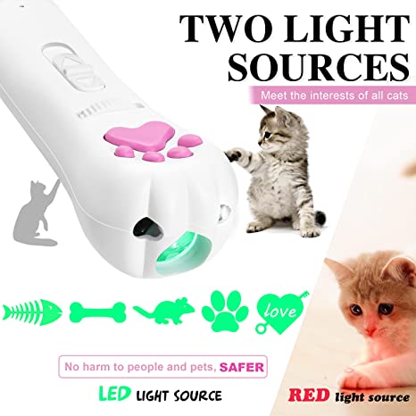 Interactive Cat Toy,Cat Toys for Indoor Cats Interactive,Rechargeable Cat Teaser Wand Toy with Classic Light and 5 Green Patterns,Latest Safety Pet Toys - Pets Universe