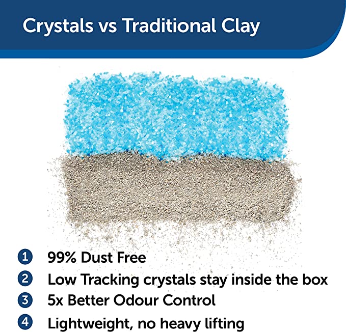 PetSafe Scoopfree Premium Blue Non Clumping Crystal Cat Litter, Reusable Tray Litter, Odour Control, Low -Tracking, 99 percent Dust - Free, 2 - Pack – 2 kg per Bag - Pets Universe