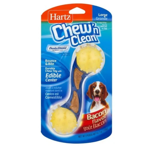 Hartz Chew N Clean Bounce & Bite Durable Dog Toy Large Bacon Flavour Dentashield - Pets Universe