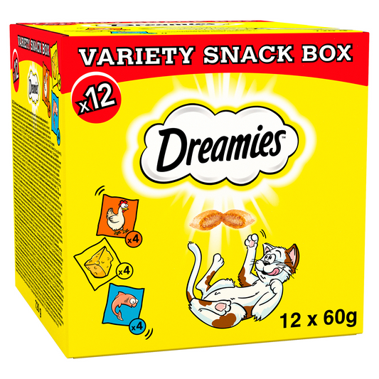 12 x 60g Dreamies Cat Treats Mixed Variety Snack Box Chicken Cheese & Salmon - Pets Universe