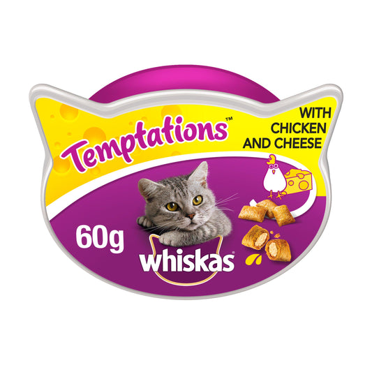 Whiskas Temptations Adult Cat Treat Biscuits with Chicken & Cheese 60g - Pets Universe