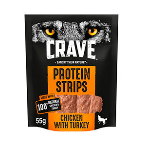 CRAVE Protein Strips Turkey & Chicken 55g Adult Dog Treat - Pets Universe