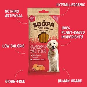 Soopa Cranberry and Sweet Potato Jumbo Stick All Natural Vegan Dog Treat 170g - Pets Universe